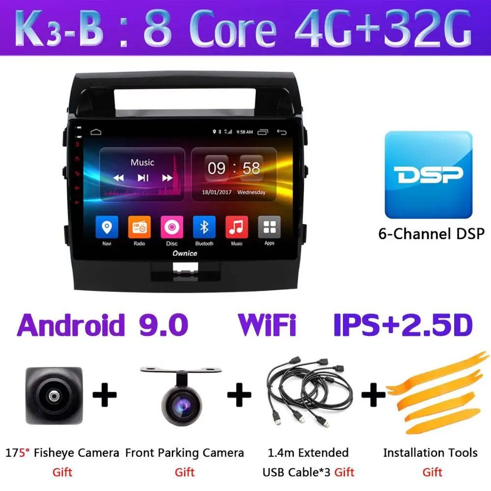 K3-B 360 ° 4* AHD камера Android 9,0 8 ядерный 4 Гб ОЗУ+ 64 ГБ SPDIF DSP CarPlay Автомобильный gps радио плеер для Toyota Land Cruiser 11 200 2007 - Цвет: K3-B