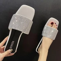 2021 new comfortable sequined western style simple and cool square toe womens slippers