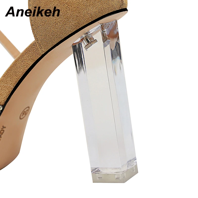 

Aneikeh NEW Versatile Bling Flock Sandalias De Las Mujeres Sexy Summer Crystal With Thick Heels Shoes Buckle Strap Cross Fashion