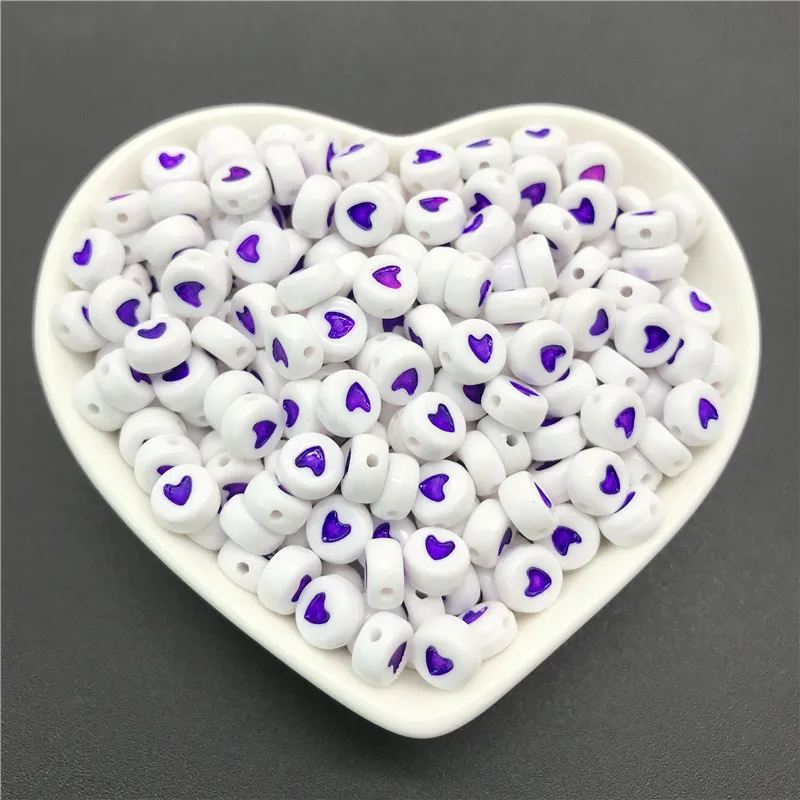 100pcs 4x7mm round letters 26 letters beads multi-color peach heart-shaped spacer beads For bracelet necklace jewelry making - Color: 107