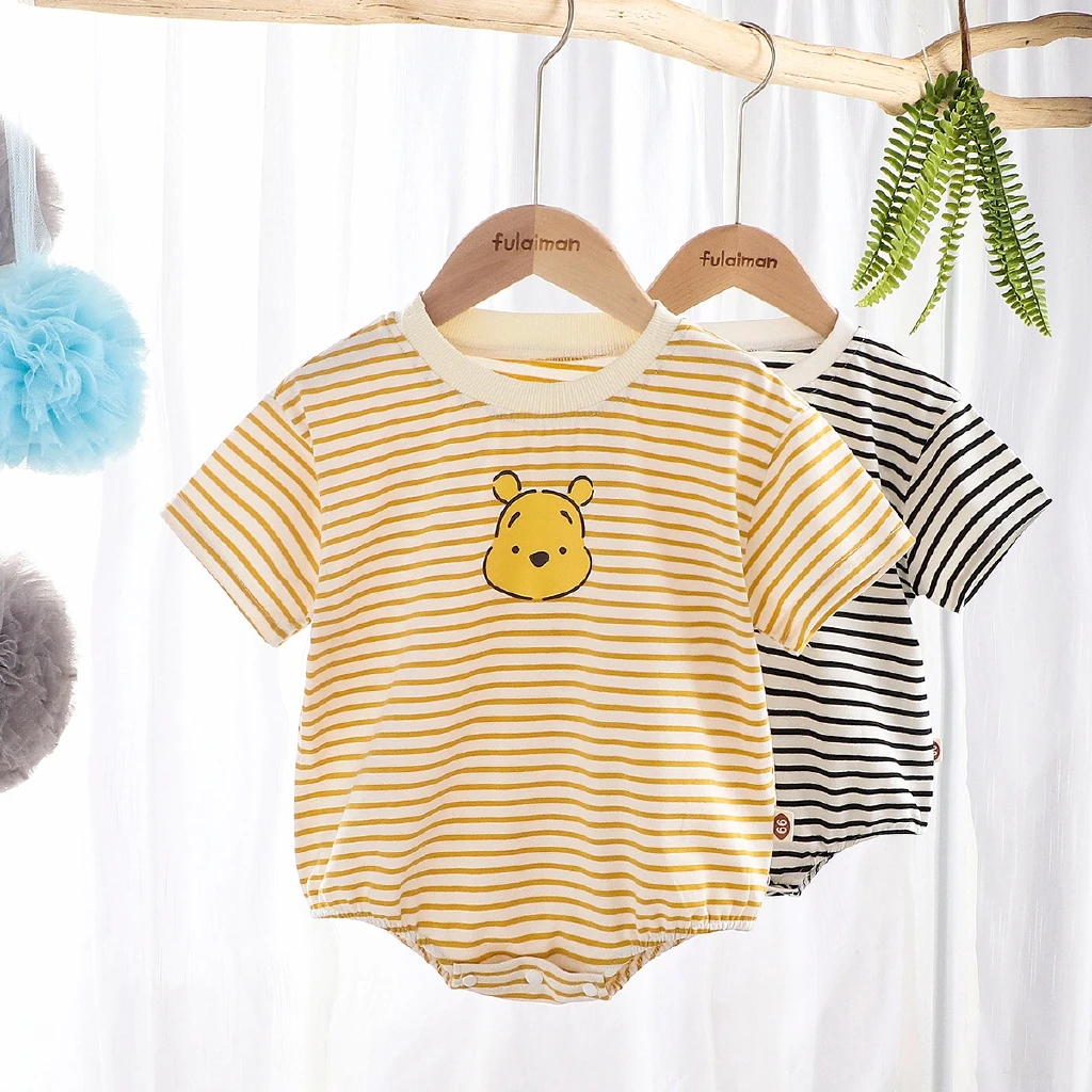 

Baby Girls and Boys Romper Bear Print Straipe Jumpsuit Cotton Rompers Outfits Newborn One Piece Infant Summer Clothes