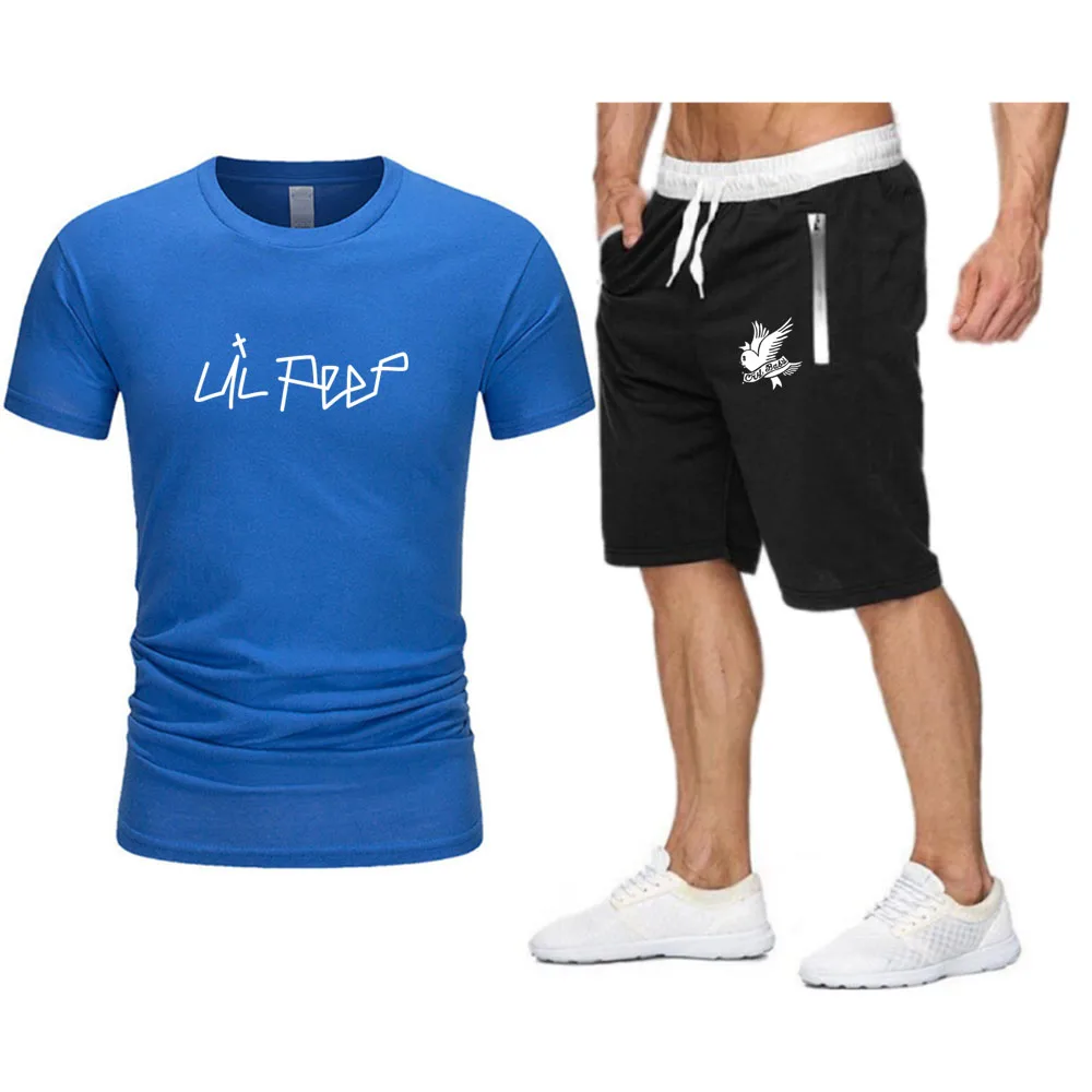 

Summer Streetwear T-shirt White LIL PEEP Bird Printing Hip-Hop Brand 2021 Oversized Tracksuit Short Sleeve Beach Shorts Men Sets