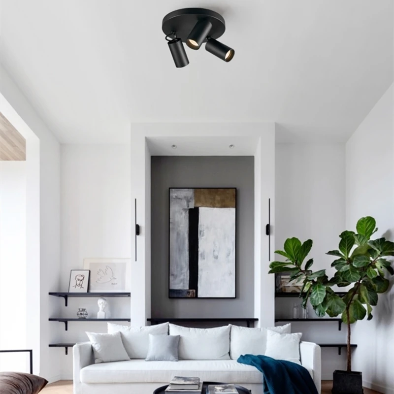 Foco redondo led cob para sala de estar, luz de techo, regulable, creativa, de tres cabezales, 7W/12W, montado en superficie