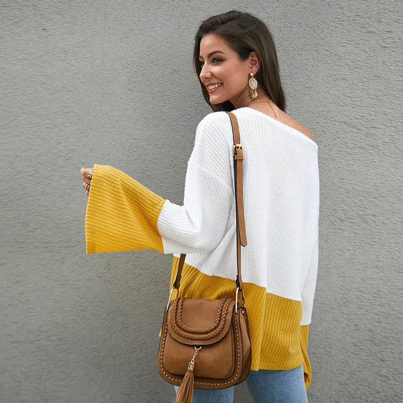 Женский вязаный свитер CINESSD повседневный Свободный пуловер в полоску с круглым