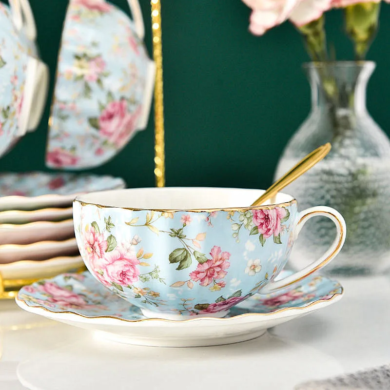 Flower Tea Cup Set European Porcelain Cup And Saucer For Cof