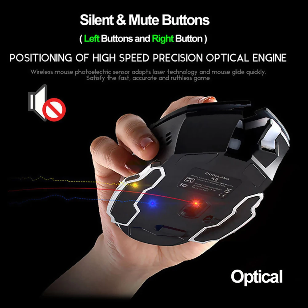 Беспроводная игровая мышь 2 4G 1800DPI с зарядкой бесшумная Механическая подсветкой