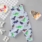 Комбинезон для маленьких мальчиков и девочек, комбинезон без рукавов в клетку с мультяшным принтом динозавра, детские костюмы, детская одежда 1, 2, 3 лет