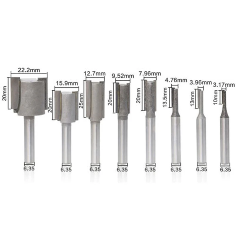 

1/4 Shank Straight Router Bit Set Carbide Wood Milling Cutter 8pcs For Woodwork