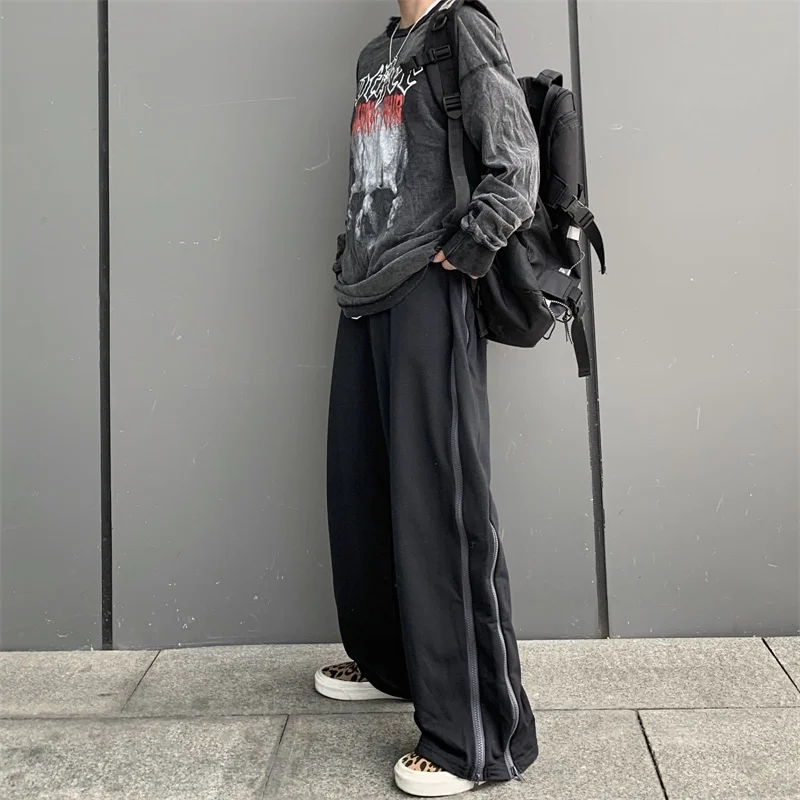 

HARAJPOO Female SweatPants Spring The New Korean Version of The Side Double Zipper Loose Sweatpants Casual Trousers Ins Tide