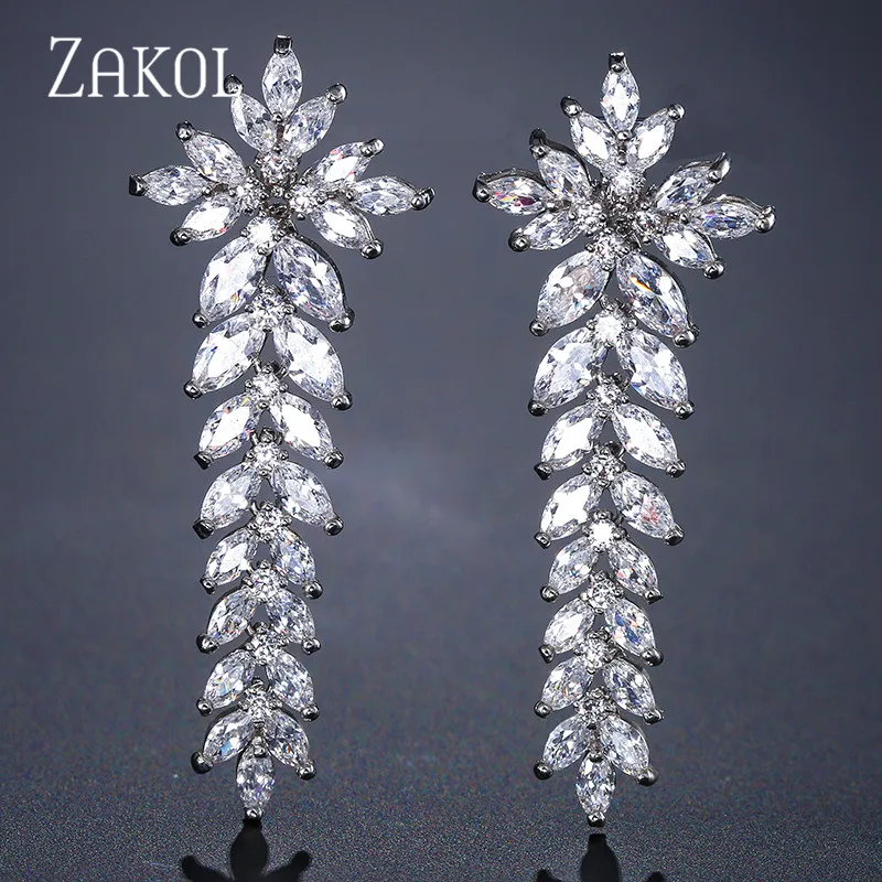 ZAKOL Великолепные серьги-капли в форме маркизы с кубическим цирконием для женщин, модные свадебные серьги в виде листьев, ювелирные изделия для свадебной вечеринки FSEP002