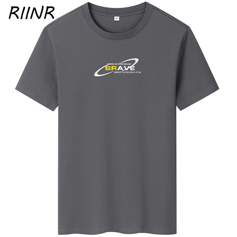 

Riinr Summer New Top Brave Printing T-Shirt Men's Round Neck Solid Color T-Shirt Simple Short-Sleeved Men's Top S-6XL