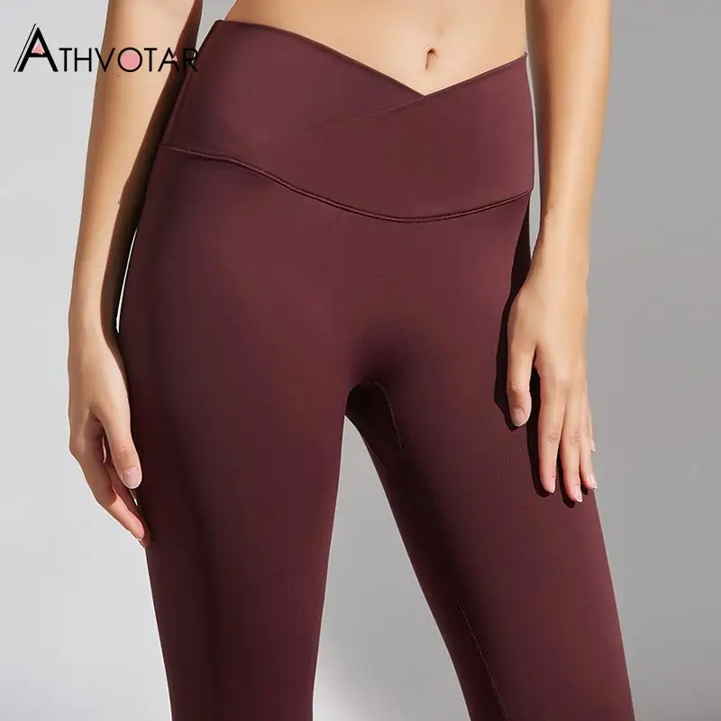 

ATHVOTAR Leggings Women Sport High Waist Breathable Leggins Gym Fitness Push Up Solid Color Workout Elasticity Legging