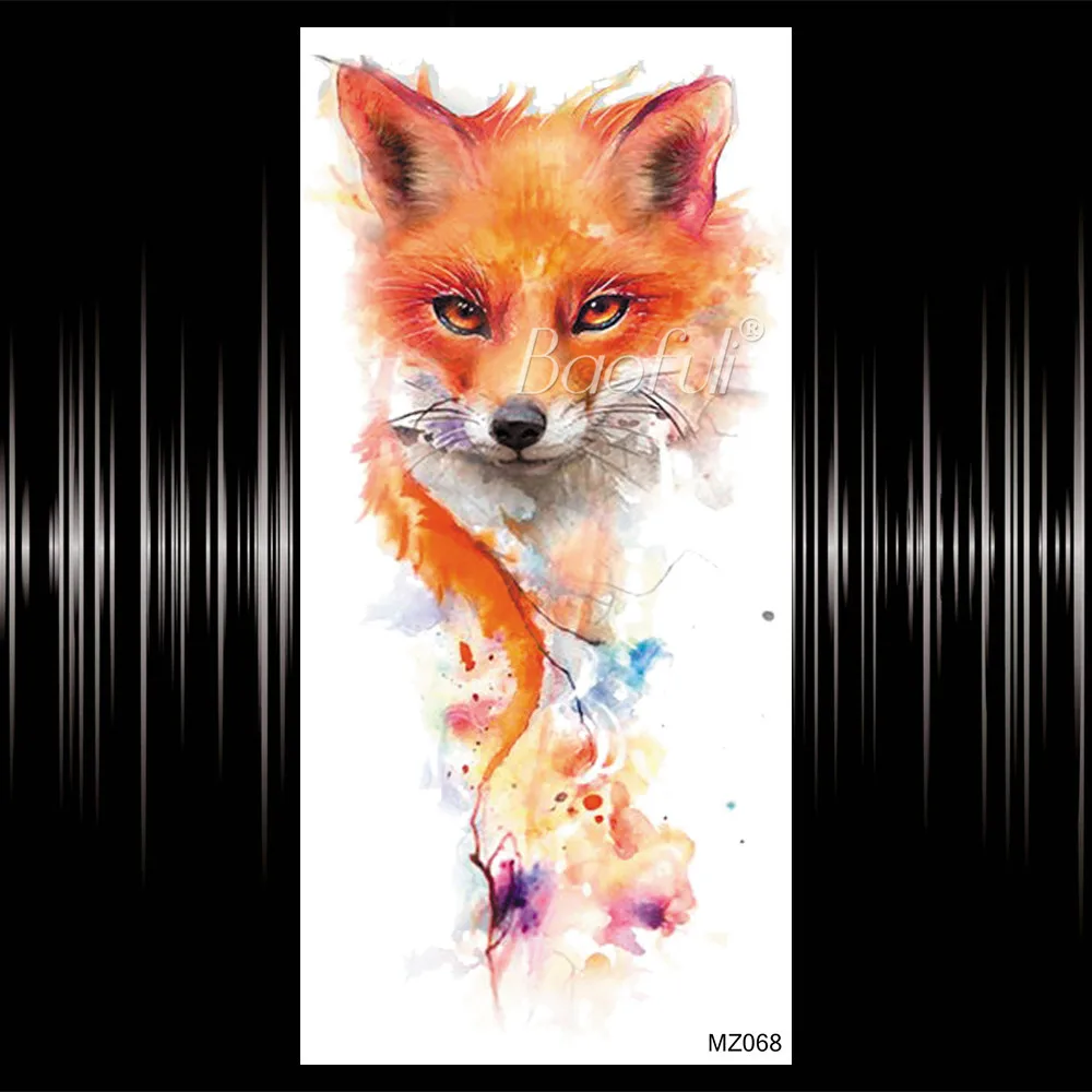 Временная татуировка Watercolor Fox Flash с розовыми цветами для женщин на руку или ногу.