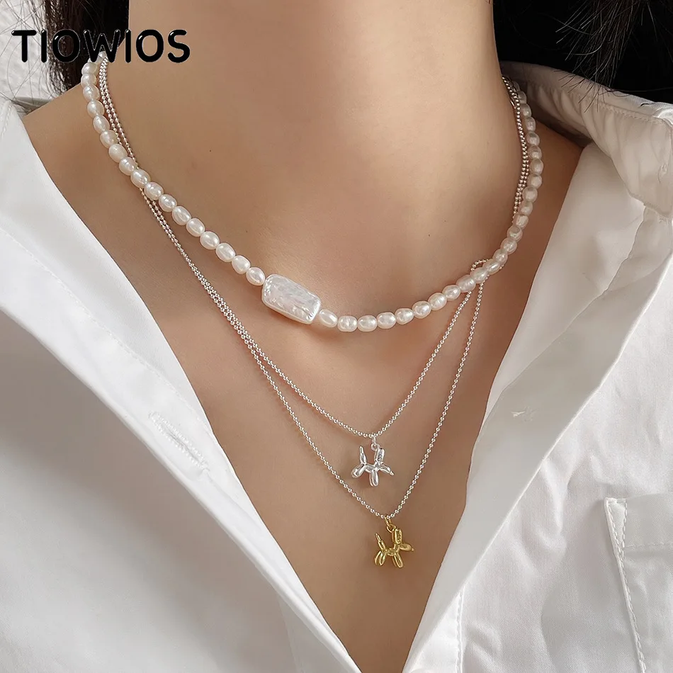

TIOWIOS 2021 New Woman Personal Design Korea 925 Sterling Silver Glossy Puppy Necklace Accessories Collarbone Simple Neck Chain