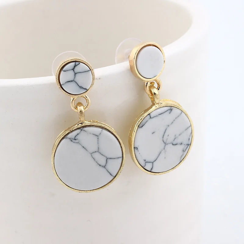 Винтажные простые круглые Висячие серьги для женщин с белым/с черным натуральным