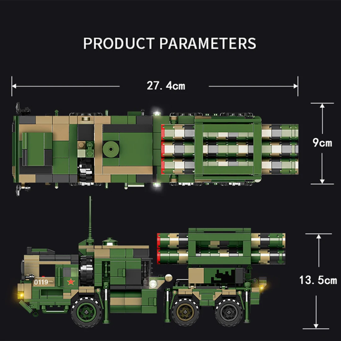 

744Pcs Military Red Flag Missile Launcher Vehicle Military Building Blocks Small Particles Bricks Toy
