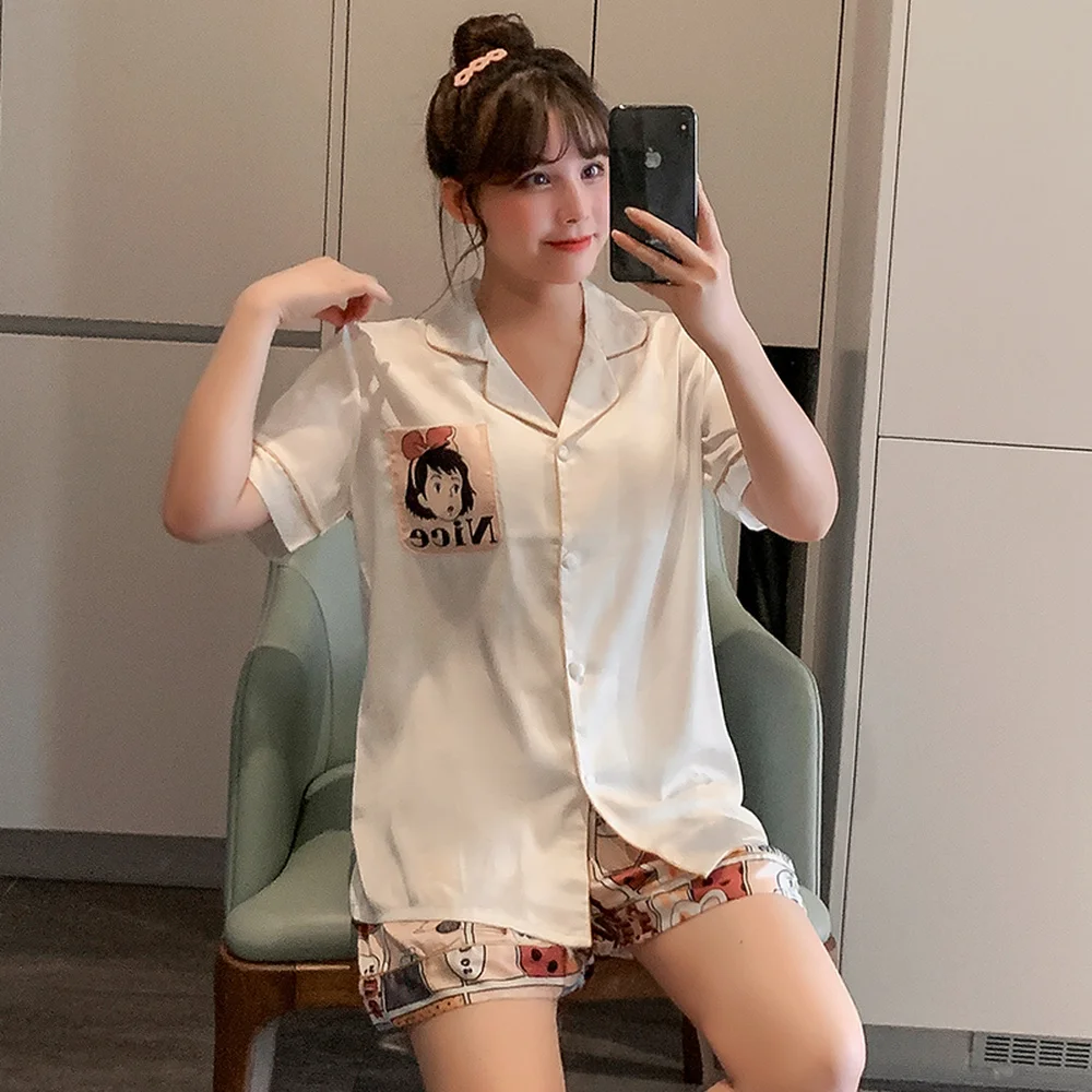 2020 Шелковая пижама из льда и снега летние новые шорты с коротким рукавом комплект