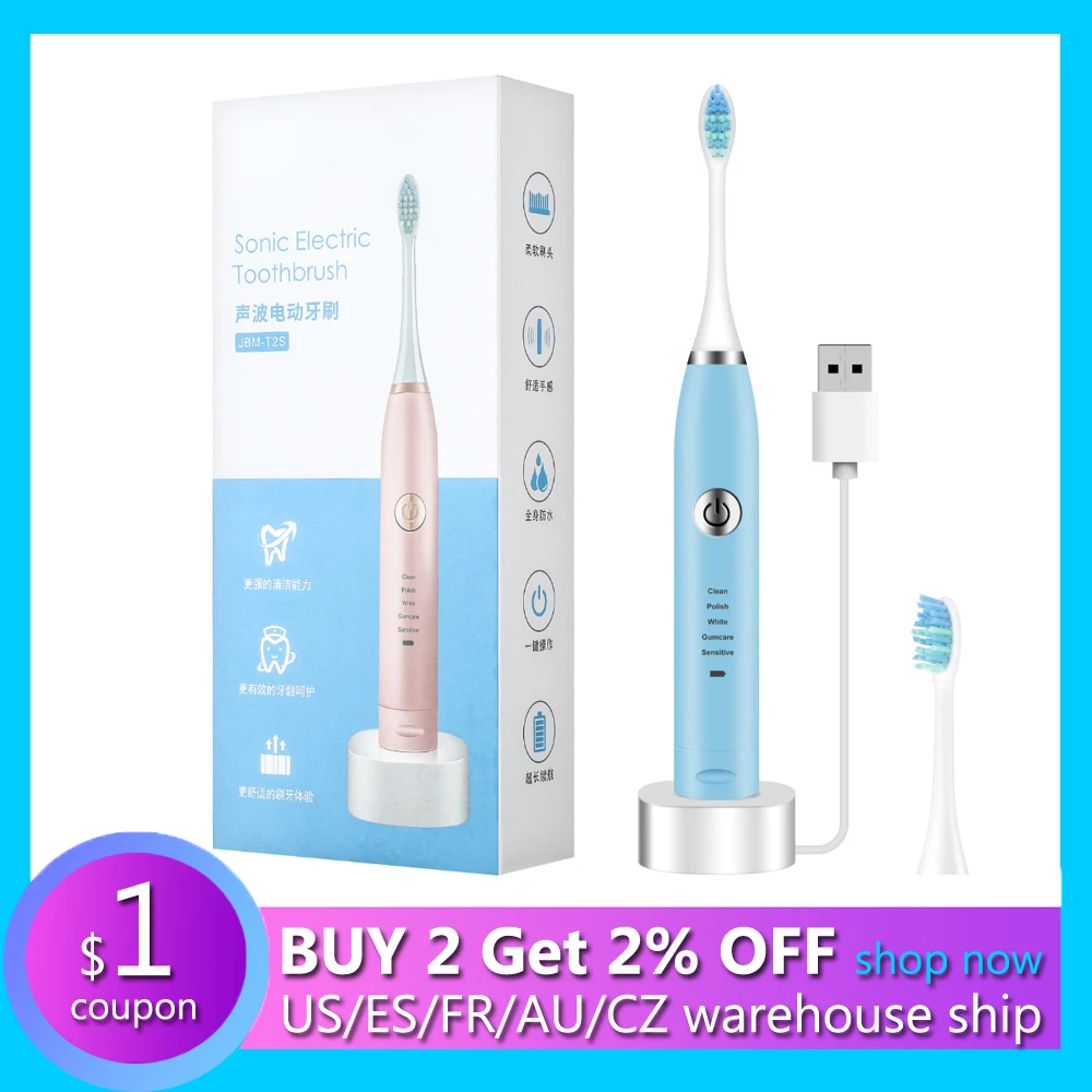Электрическая звуковая Зубная щётка для зубная щетка USB Перезаряжаемые 5 режимов