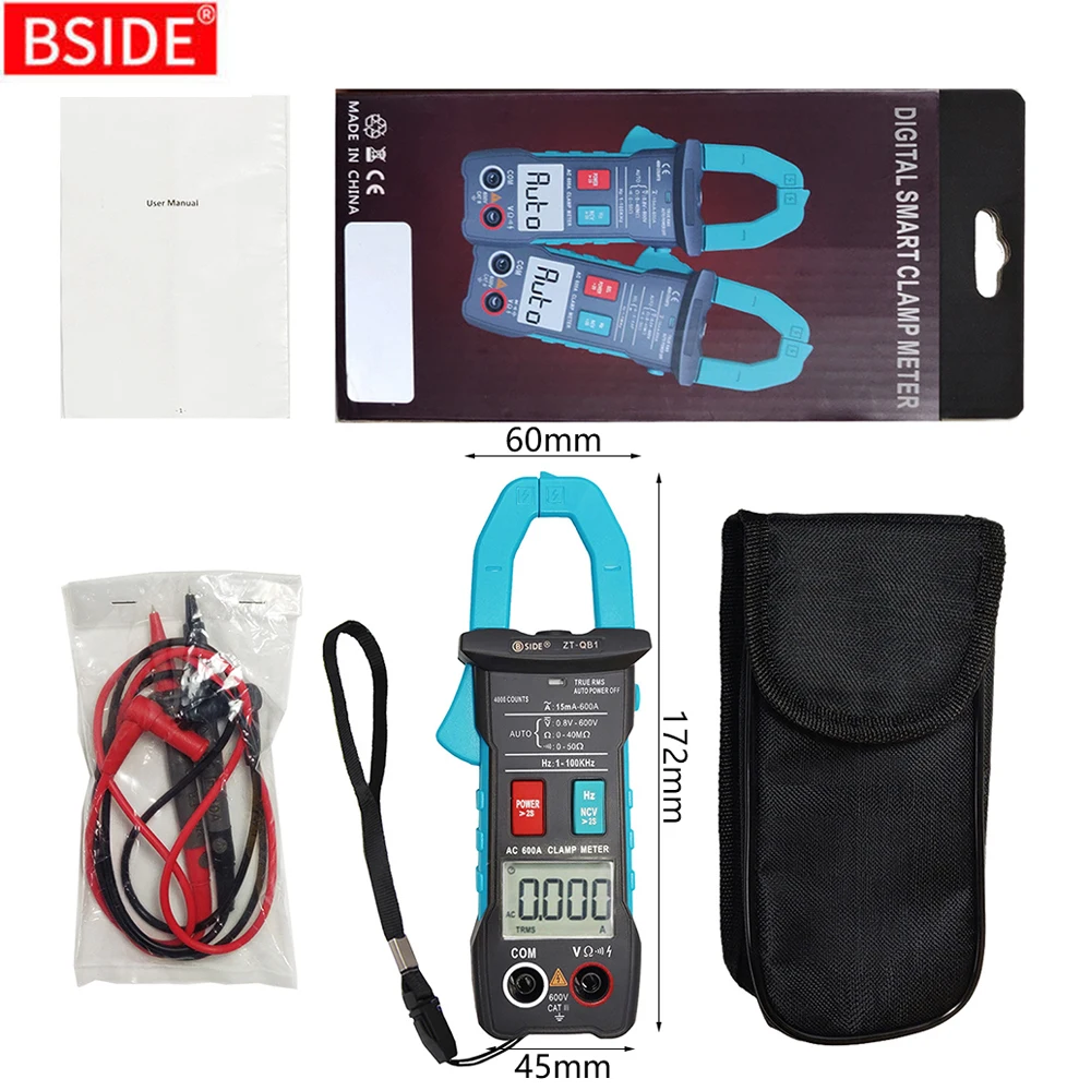 

BSIDE 600A Digital Clamp Multimeter Inrush Current True RMS Auto Ranging 4000 Counts Voltage NCV Resistance With Flashlight Tool