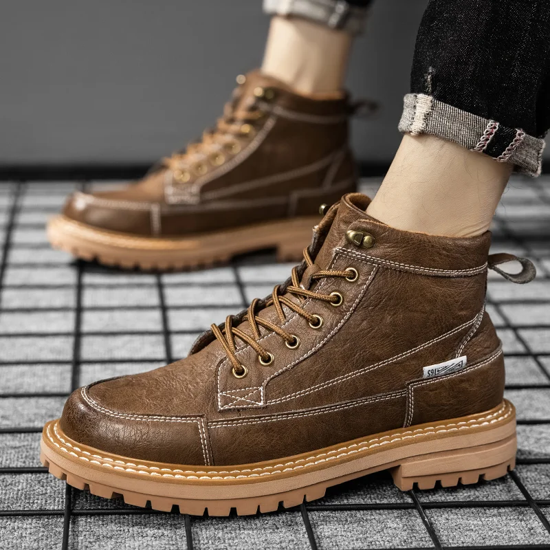 

Мужские кожаные ботинки на шнуровке, военные ботинки, Мужская Уличная зимняя легкая обувь для мужчин, осенне-зимняя повседневная обувь для ...