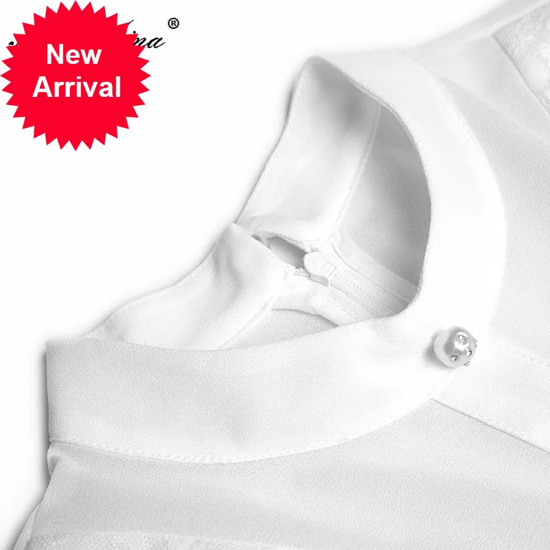 

Fashion Designer dress Spring Women's Dress Stand collar Lace Patchwork Chiffon Office Lady Dresses