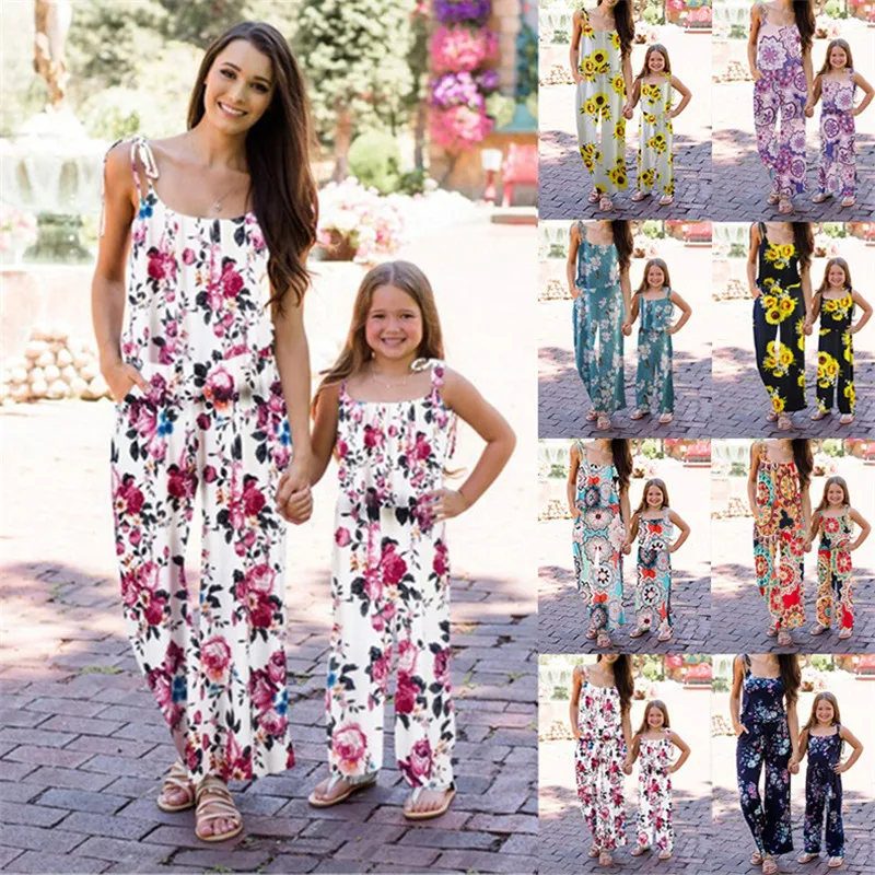Летние комбинезоны для девочек Комбинезон Семейные комплекты одежды мамы и