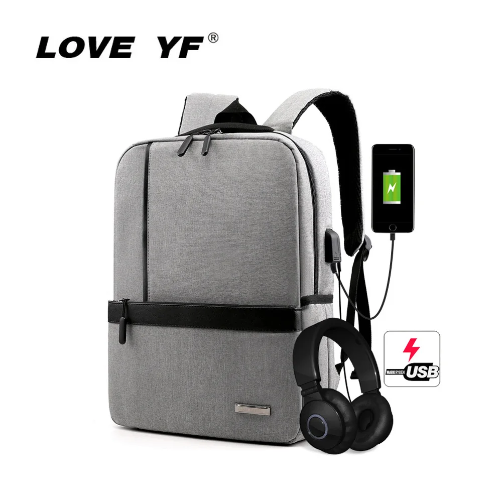Мужской рюкзак умная сумка модная USB зарядка наушники отверстие большая емкость