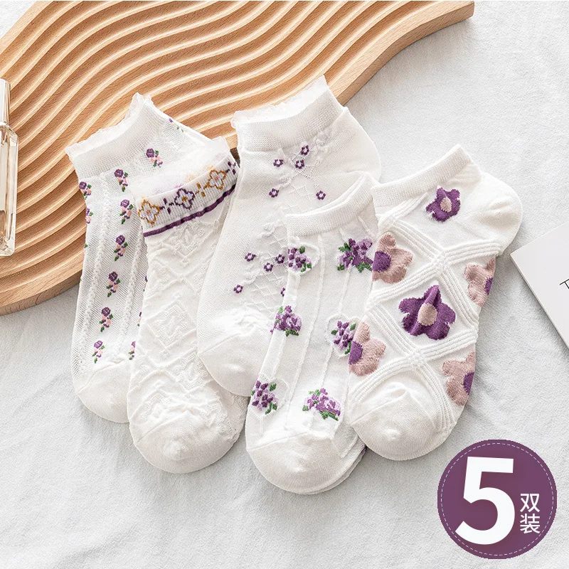 

Носки женские трехмерные хлопковые с цветочным принтом, 5 пар