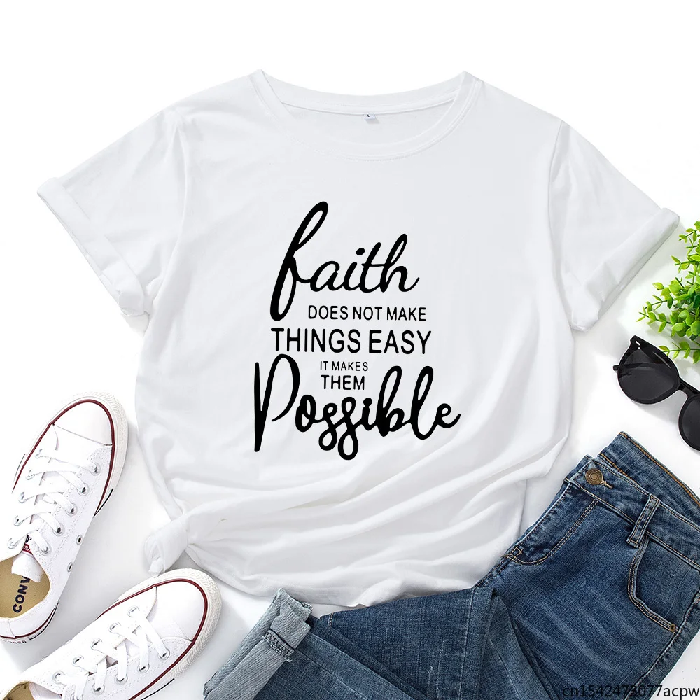 

Summer Tee Women Short Sleeve T-Shirts Graphic Tees Tops for Female Oversized Clothes Faith Does Not Make Things Easy