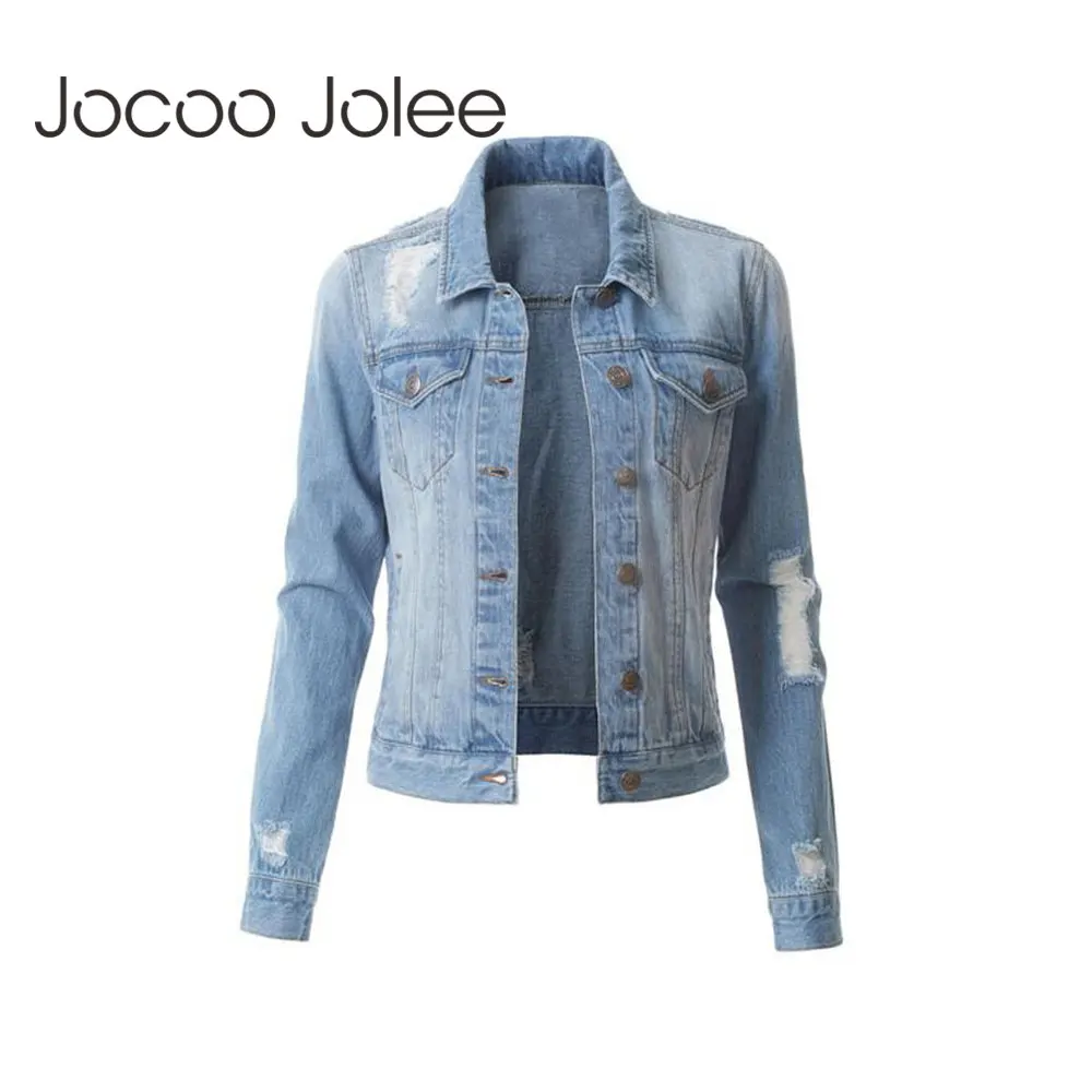 

Jocoo Jolee Vintage Ripped Denim Jackets Korean Denim Jackets Women's Single Breasted Jean Coats Streetwear Harajuku Outwear