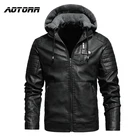 Мужская куртка из ПУ кожи, с флисовой подкладкой и капюшоном