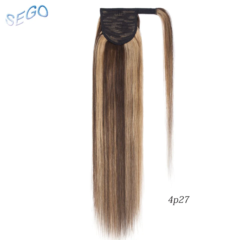 4P27 SEGO, 1"-22", 80 г-95 г, магические хвосты для наращивания, человеческие волосы, прямые, не Реми, бразильские, на ремешке, вокруг конского хвоста, для женщин - Цвет: 4P27