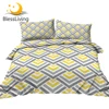 BlessLiving Geometric Bedding Set Yellow White Grey Duvet Cover Striped Bed Set King Size Modern Bedspread Cozy Home Decoration 1