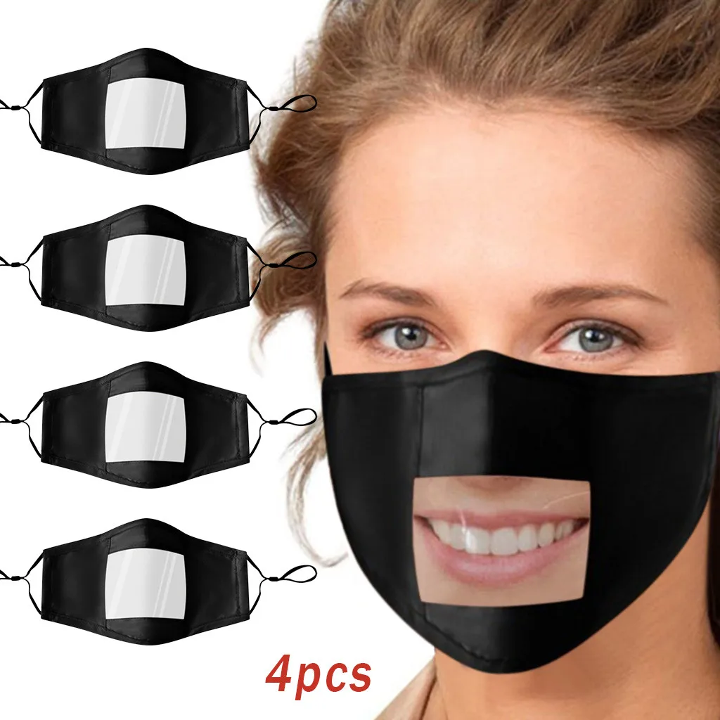 4PC Solid Mask With Clear Window Visible Expression Face Cover For Deaf Mute People Outdoor Breathing Fashion Cycling | Спорт и