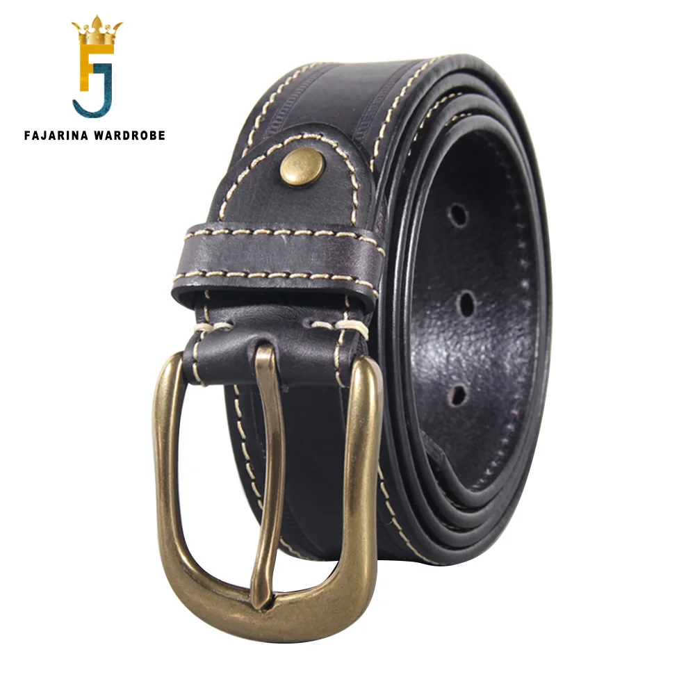 FAJARINA Men‘s Retro Cowhide Leather Brass Pin Buckle Metal Belts Men Top Quality 100% Solid Cow Skin Belt 3.8cm Width N17FJ916