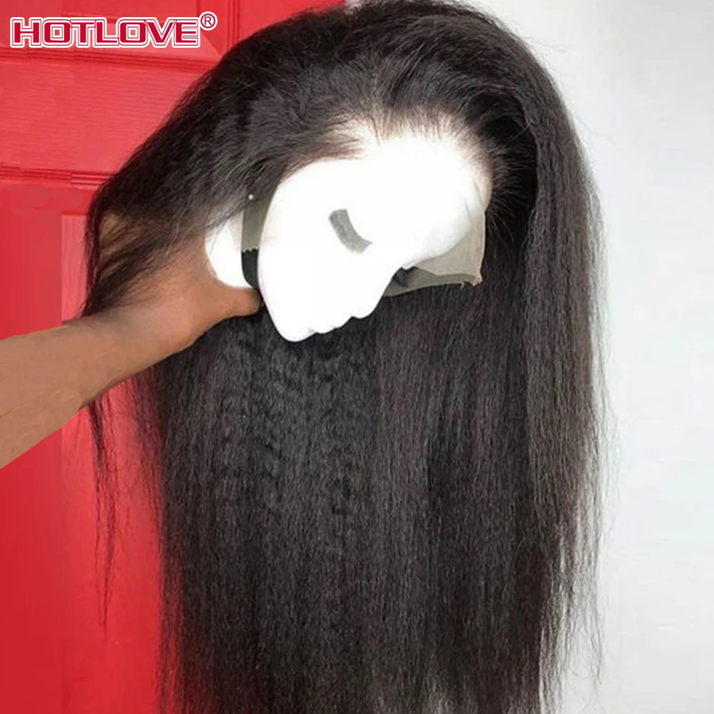 Peruvian Kinky Straight Human Hair Lace Frontal Wigs With Baby Hair 180% Density 13x4 Lace Front Human Hair Wigs Remy Hair Wigs