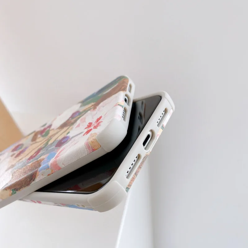 

ins Vintage illustration flower phone case For iphone 11 11Pro 12 12Pro Max 7 8 Plus X XR XS Matte Leather silicone case capa