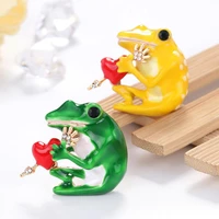 cartoon frog holding heart alloy brooch pin badge clothes corsage accessory