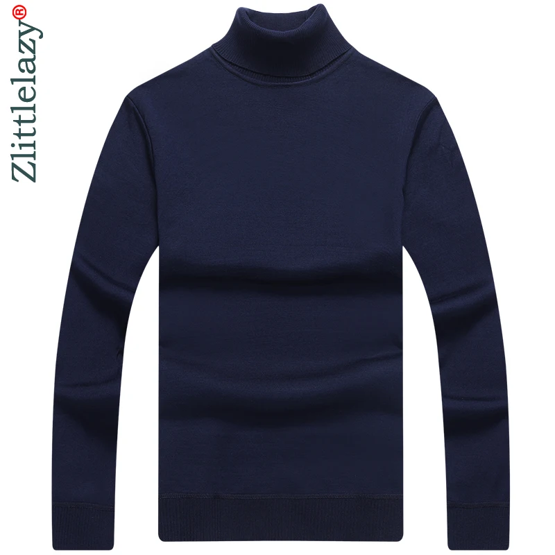 2020 бренд Водолазка Осень Зима теплый пуловер вязаный мужской свитер однотонный