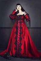 vintage gothic black and red wedding dress sheer neck appliques a line corset back long sleeves bridal gowns vestido de novia