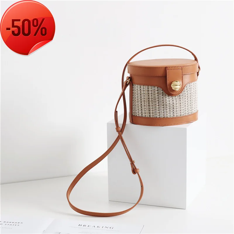 

Genuine 2021new Summer Leather Ladies Shoulder Bag Luxury Designer Knitting Drum Crossbody Bags Mixed Colors Women Messenger Bag