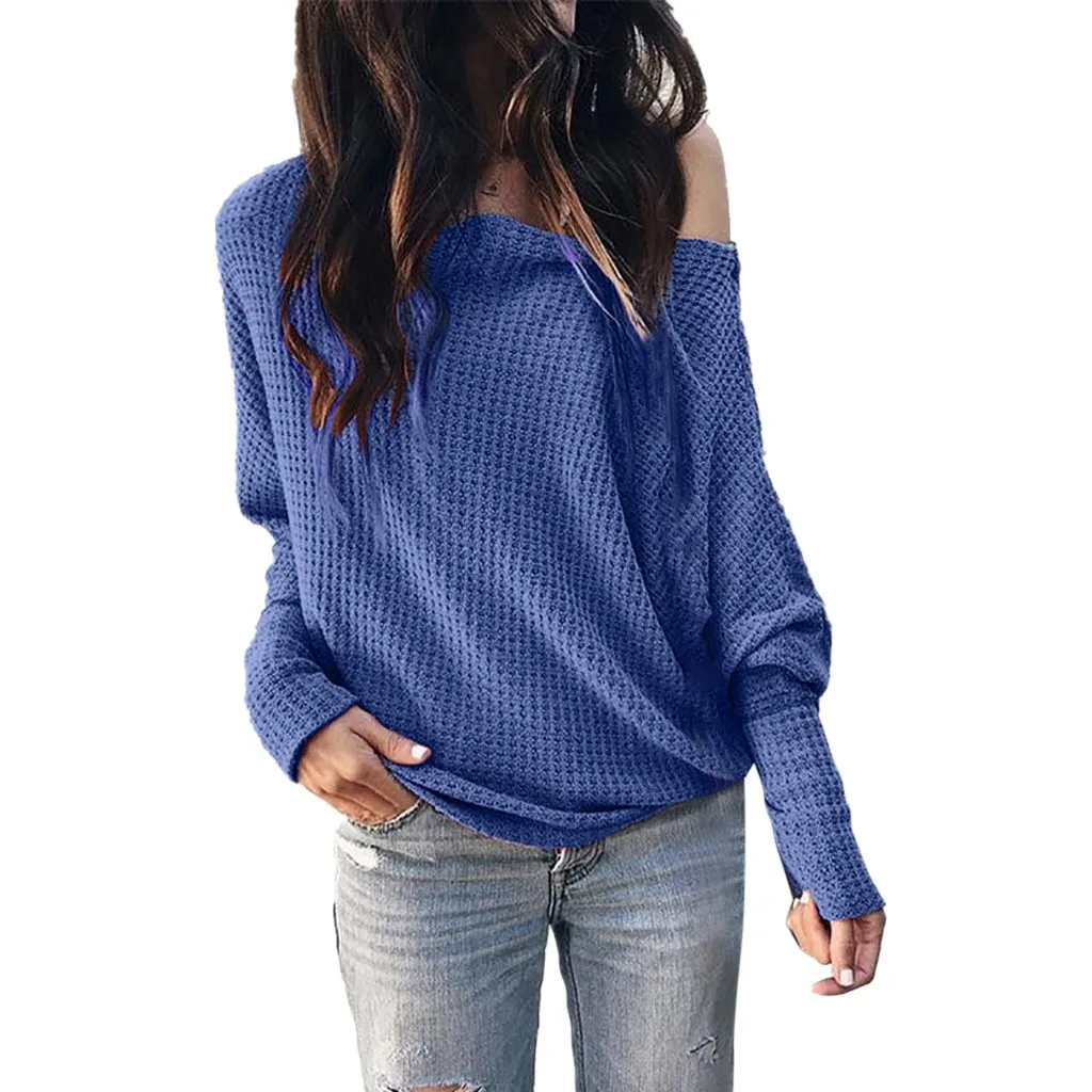Fashion Women Casual Simple Skew Collor Long Sleeve Sweater Comfort Solid Slim Top 10.7 | Женская одежда