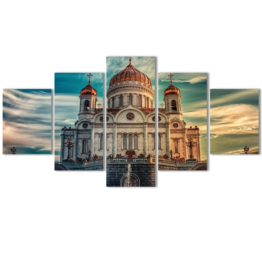 

Canvas Painting Wall Art Prints Framed Home Decor 5 Panel The Cathedral Of Christ The Savior Modular Pictures For Living Room