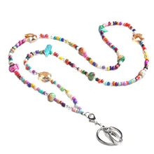 Colors Beaded Women Fashion Lanyard with Badge Holder for Teacher Nurses Mothers Necklace ID Holder Keychain Holder