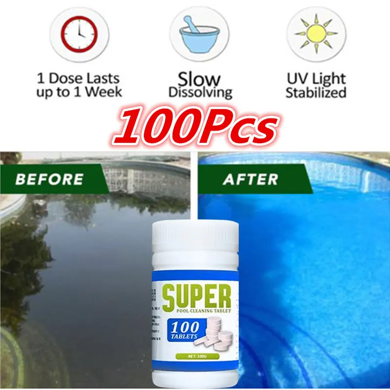 100 шт./бутылка таблетки для очистки бассейна|Химикаты и товары - Цена: 145,64 - 315,81 руб.