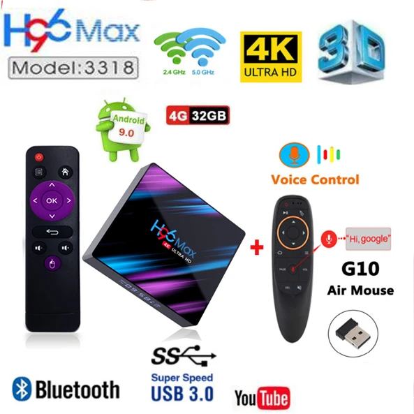 4G 32G G10 Rockchip RK3318 H96 MAX Smart tv Box Android 9,0 4 Гб ОЗУ 32 ГБ/64 Гб ПЗУ 4K USB3.0 H.265 телеприставка - Цвет: 4G 32G G10