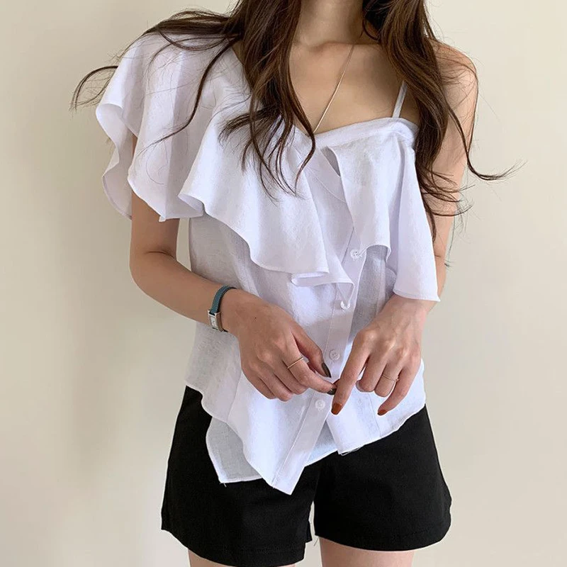

Stowaulb Summer Short-Sleeved Solid Brief Ruffle Pullovers Basewear Basic Chic 2021 Loose Hot Tops Casual Tee Gentle T-shirts