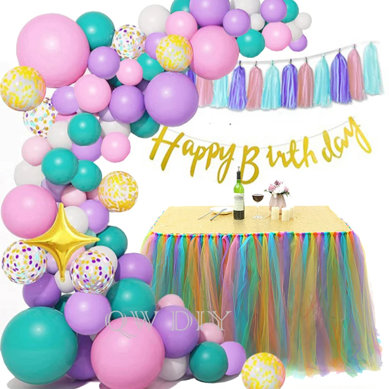 Kit de guirnalda de arco de globos de cumplea&ntilde;os de unicornio, 162 piezas, confeti dorado, cartel de feliz cumplea&ntilde;os, borla de papel, decoraci&oacute;n de fiesta tem&aacute;tica de ni&ntilde;a-1