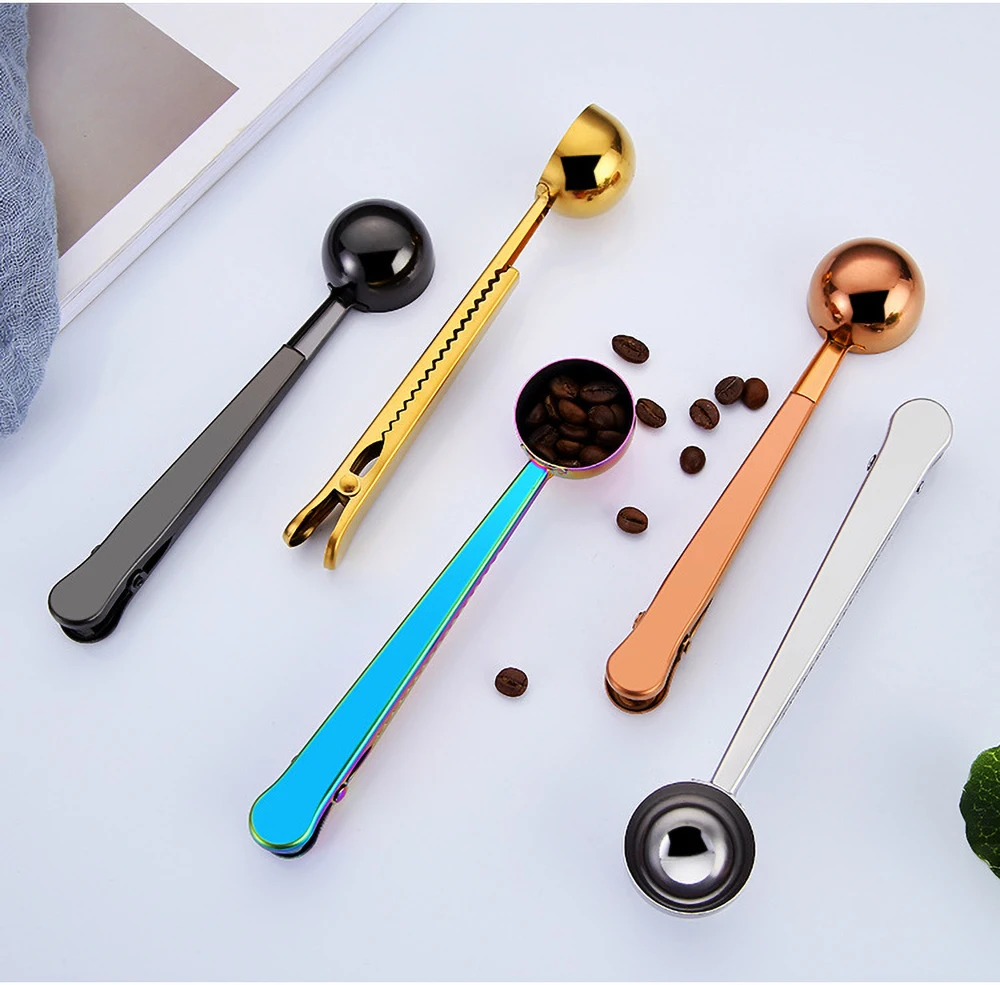 

Stainless Steel Ground Coffee Tea Measuring Scoop Spoon with Bag Seal Clip