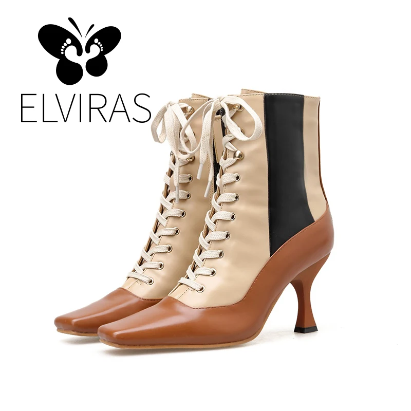 ELVIRAS женские ботильоны высокого качества со вставками женская обувь на молнии с